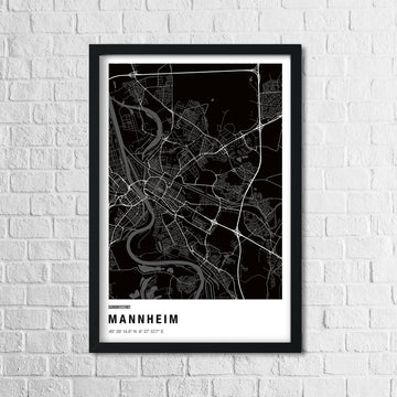 Mannheim Poster Streetmap schwarz